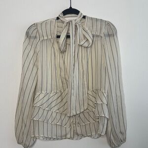 Line & Dot Sheer Striped Blouse with Neck Scarf size XS